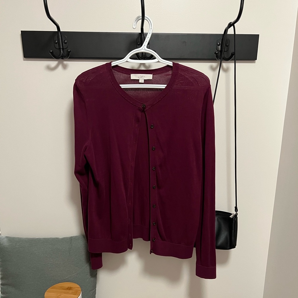 LOFT Burgundy Button Down Sweater - L